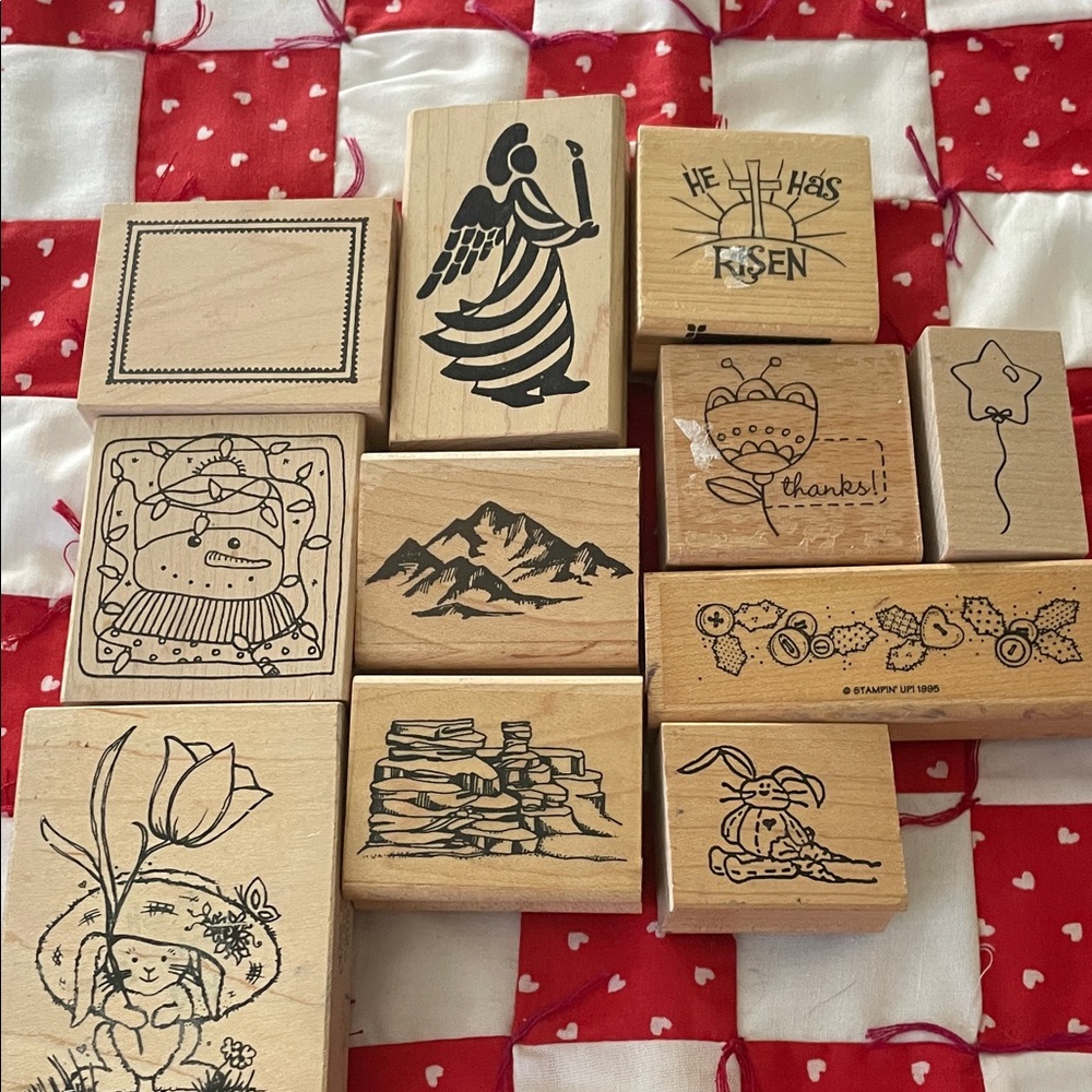 Wooden Rubber Stamp Set with Various Designs Preowned